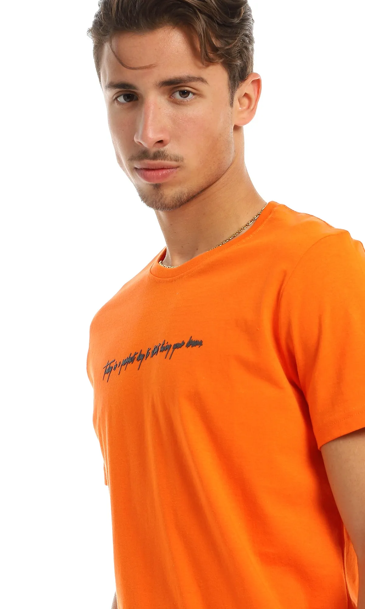 97741 Front Printed Simple Quote Orange T-Shirt