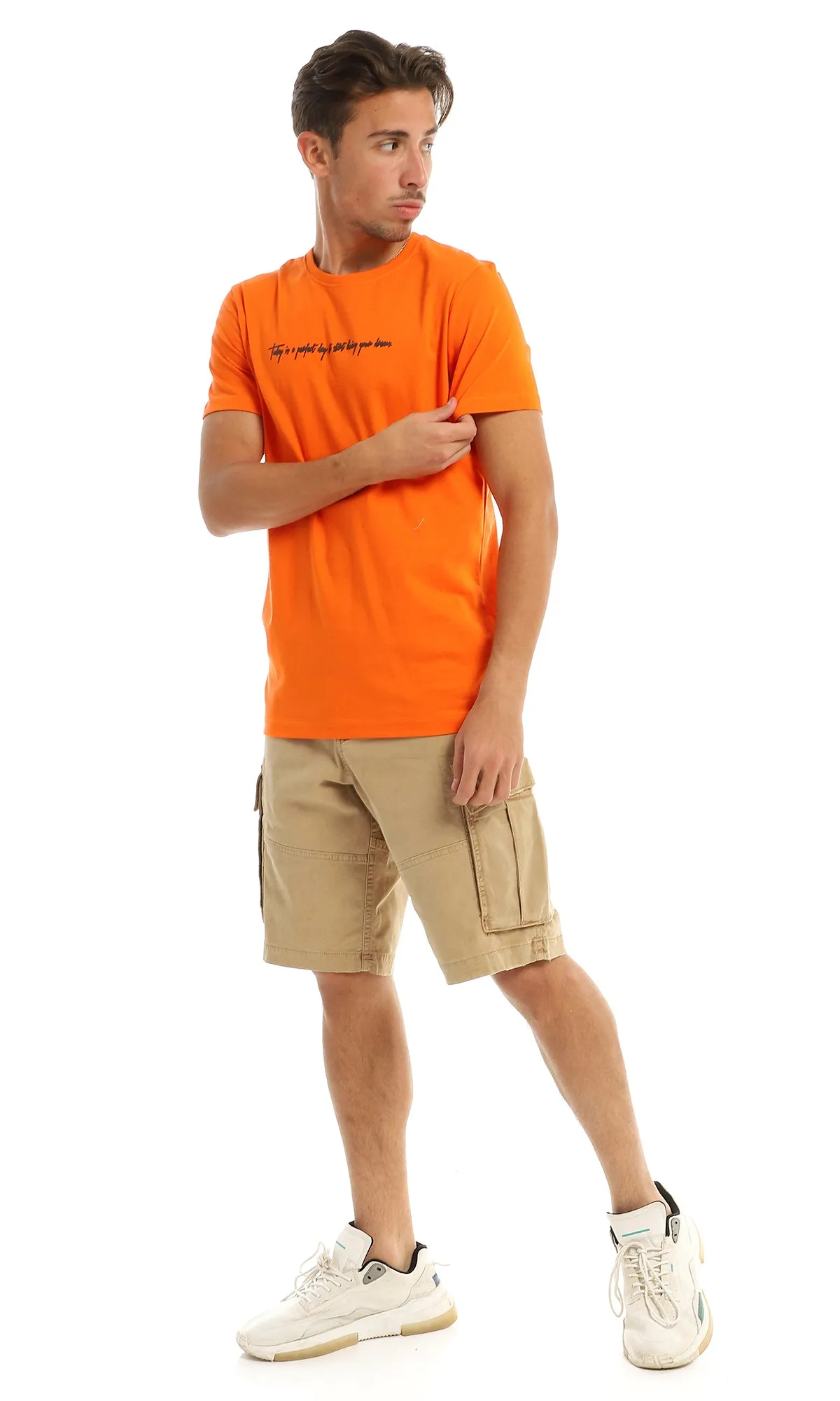 97741 Front Printed Simple Quote Orange T-Shirt