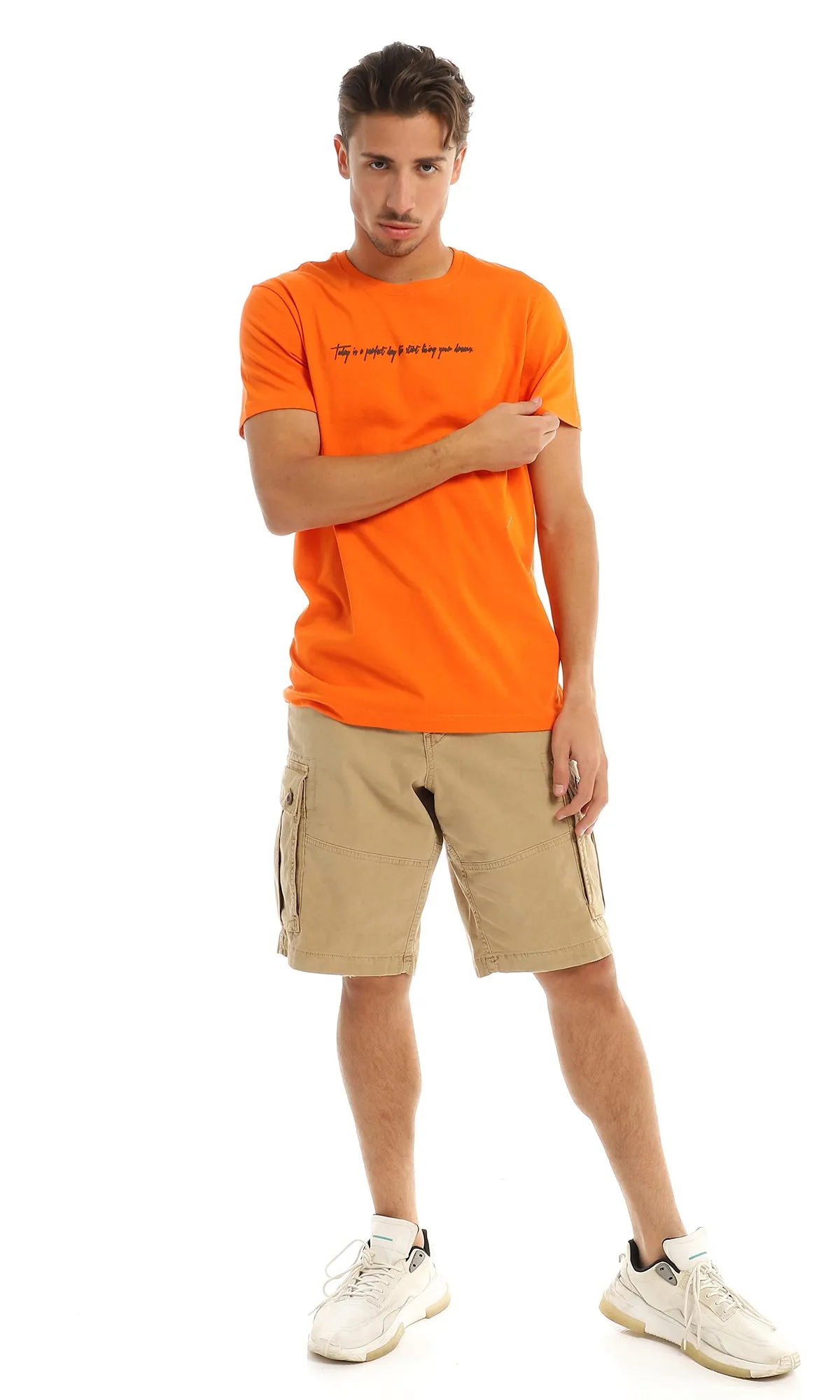 97741 Front Printed Simple Quote Orange T-Shirt