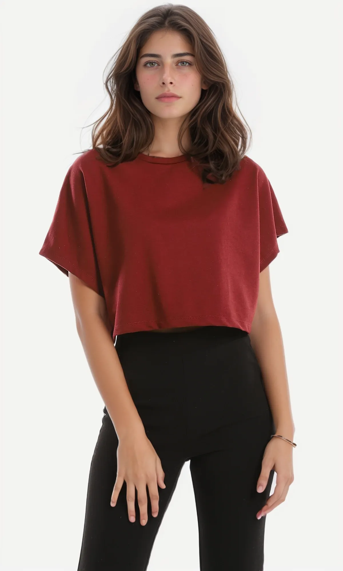 98849 Burgundy Loose Comfy Slip On Plain Tee