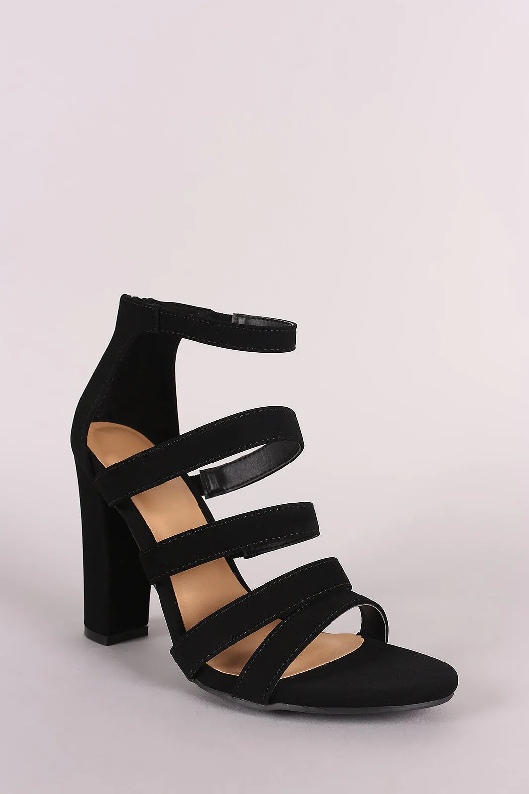 Bamboo Strappy Nubuck Ladder-Up Chunky Heel