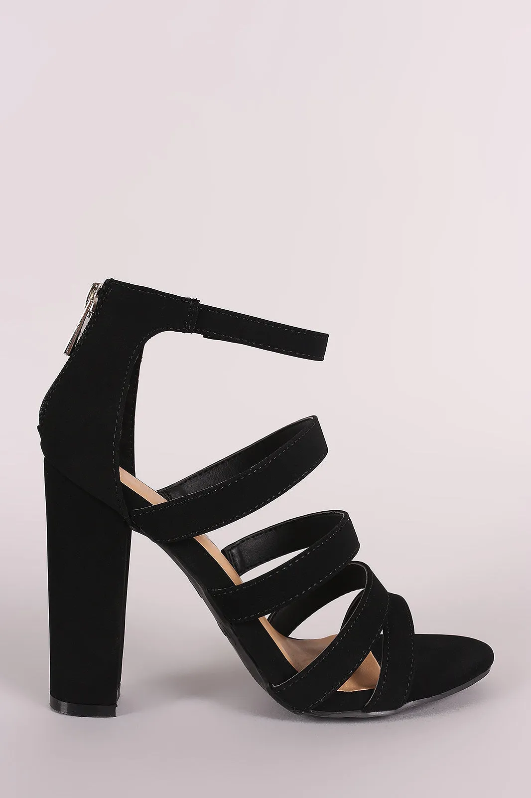 Bamboo Strappy Nubuck Ladder-Up Chunky Heel