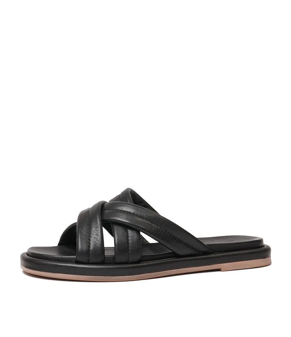 Beach Black Leather Slides