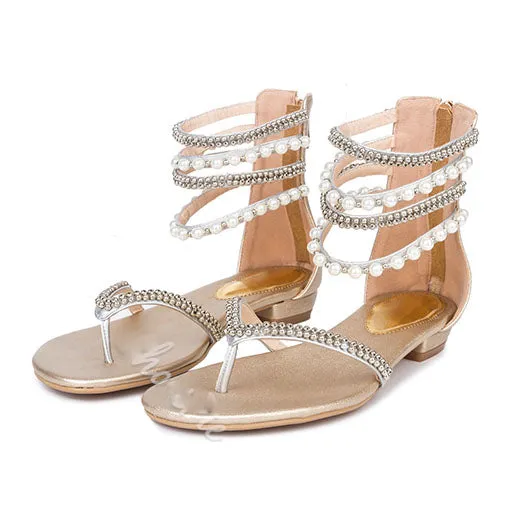 Beading Rhinestone Thong Women's Flat Flops Sandals