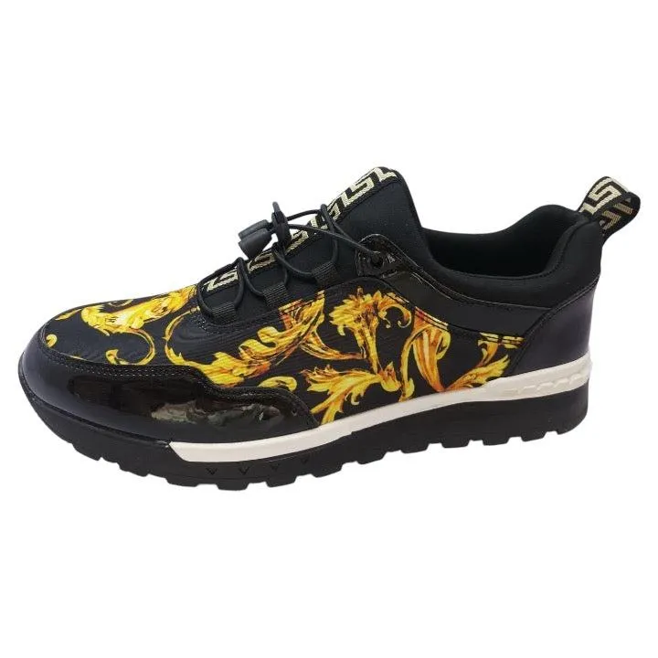 Black and Gold Paisley Design Men's Lace-Up Sneakers Casual Shoes Style No: t2