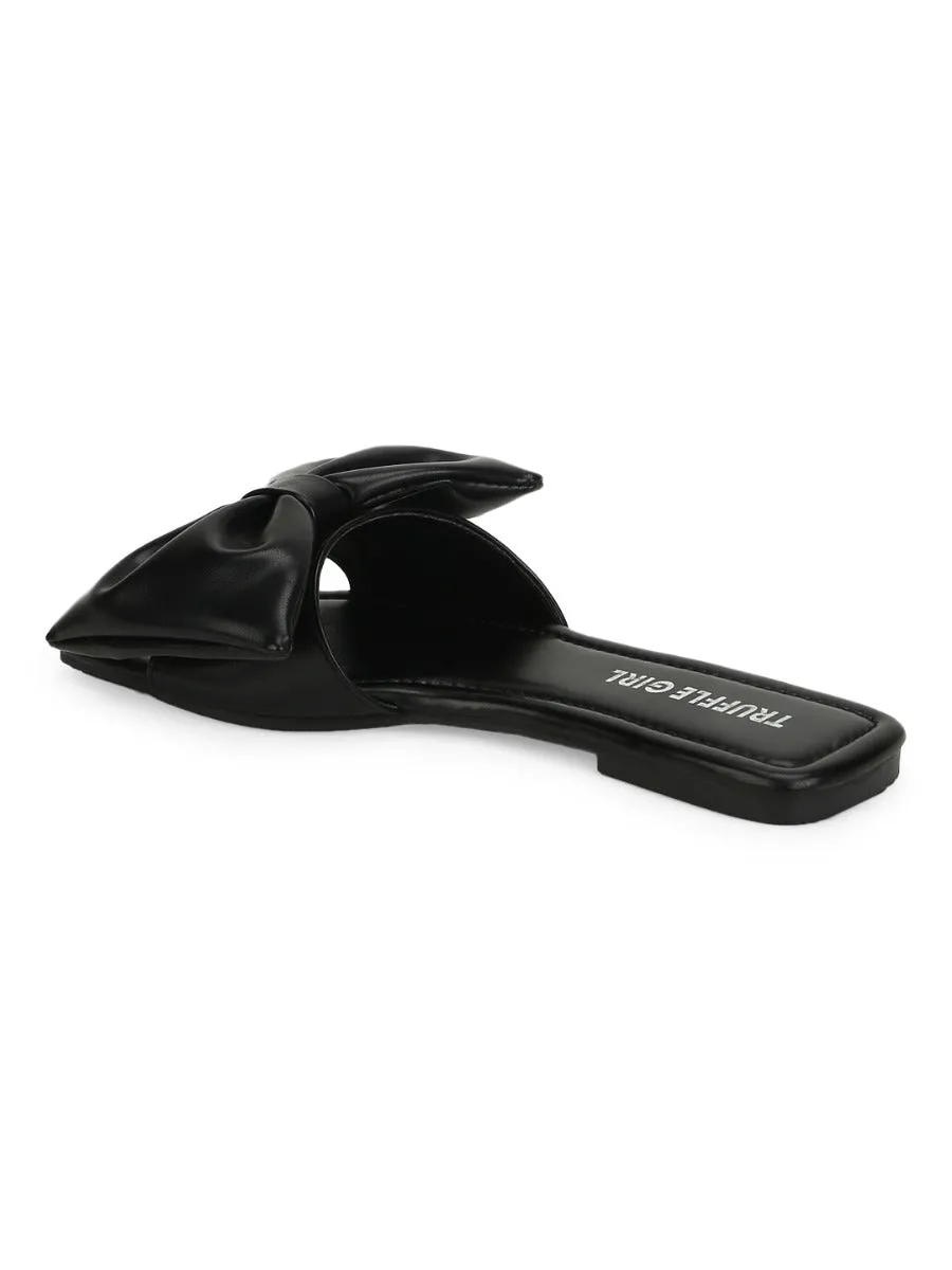 Black PU Bow Slip Ons