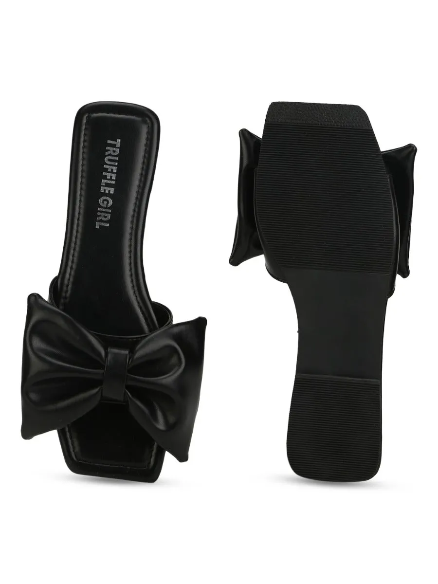 Black PU Bow Slip Ons