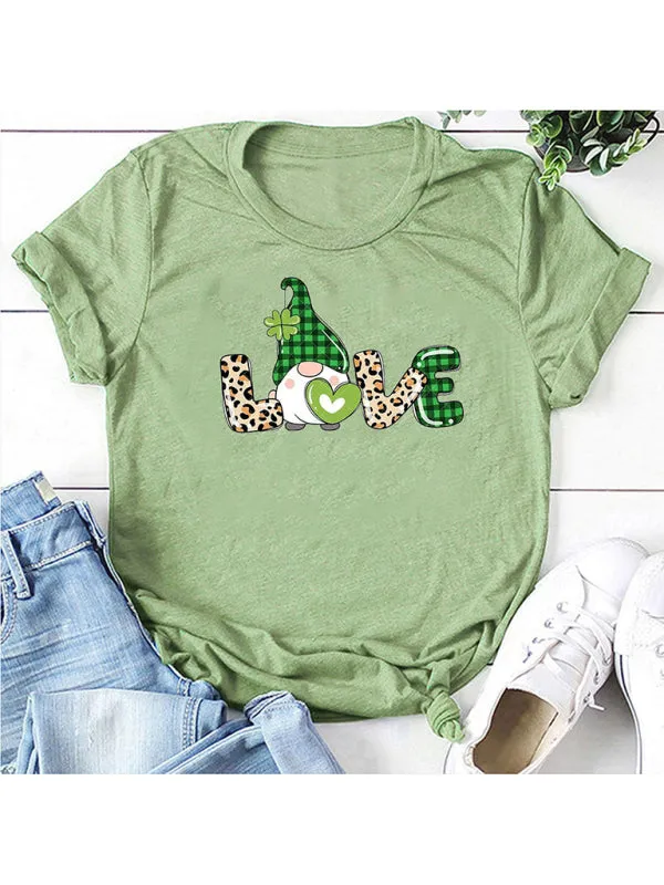 Blue Zone Planet |  leopard print love   clover print St. Patrick's Day short-sleeved T-shirt