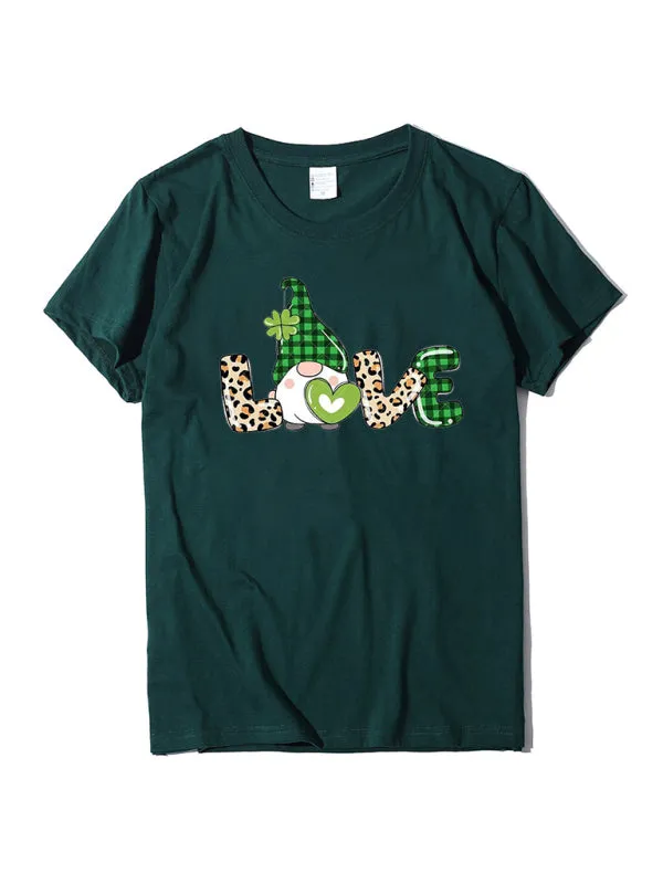 Blue Zone Planet |  leopard print love   clover print St. Patrick's Day short-sleeved T-shirt