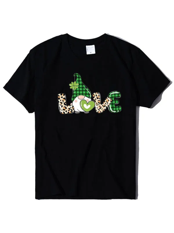 Blue Zone Planet |  leopard print love   clover print St. Patrick's Day short-sleeved T-shirt