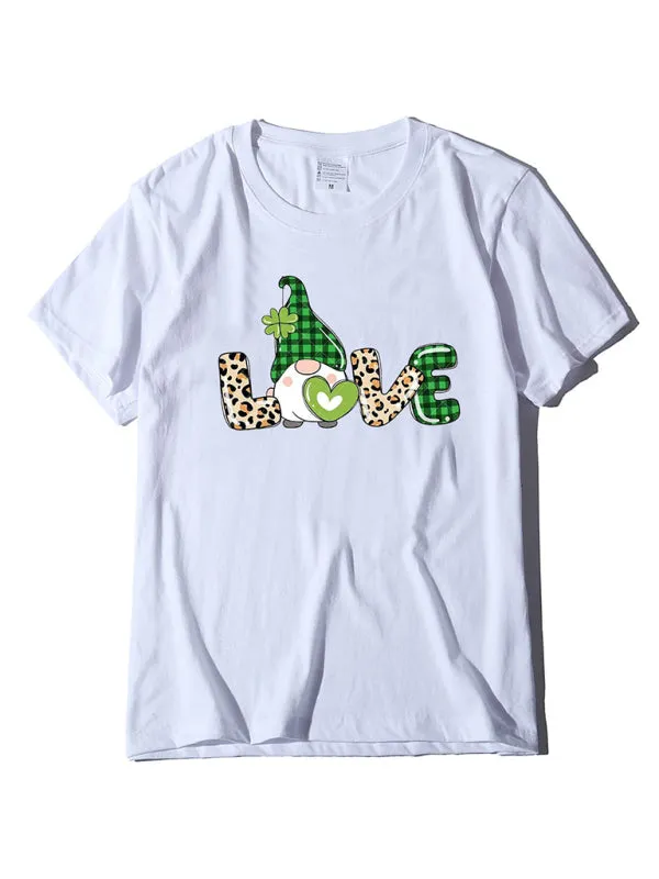 Blue Zone Planet |  leopard print love   clover print St. Patrick's Day short-sleeved T-shirt