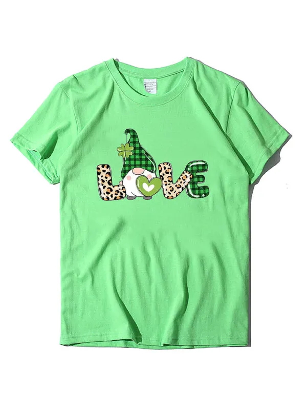 Caitlin Women's New Leopard Print Love   Clover Print St. Patrick's Day Short-Sleeved T-Shirt