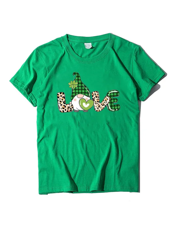 Caitlin Women's New Leopard Print Love   Clover Print St. Patrick's Day Short-Sleeved T-Shirt