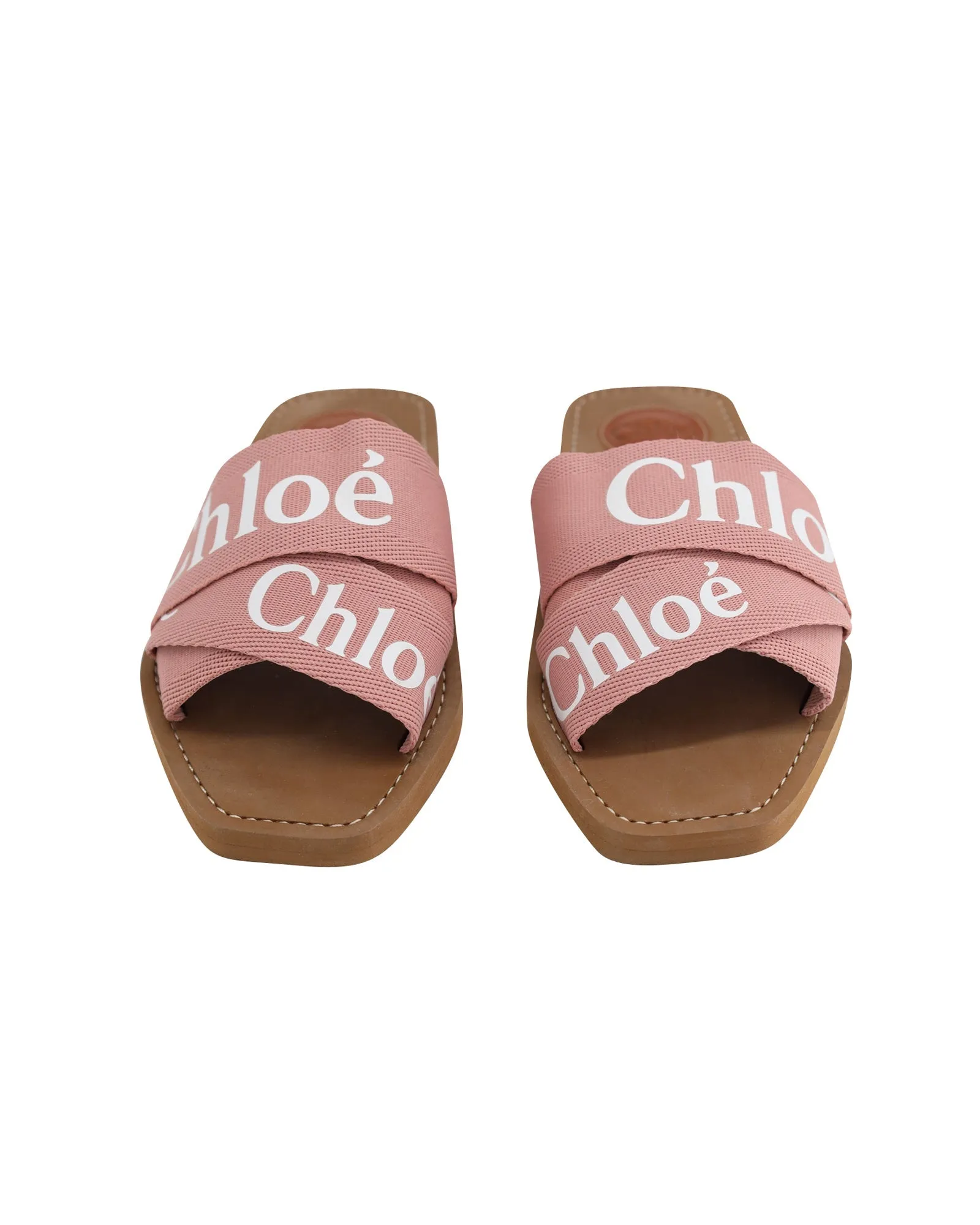 Chloe Logo Straps Woody Flats in Pink Canvas