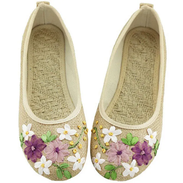 Comfortable  Flower  Slip On Cotton Fabric Flats