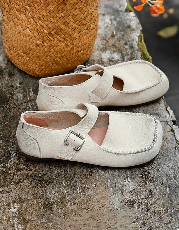 Comfortable Leather Square Toe Flats Women