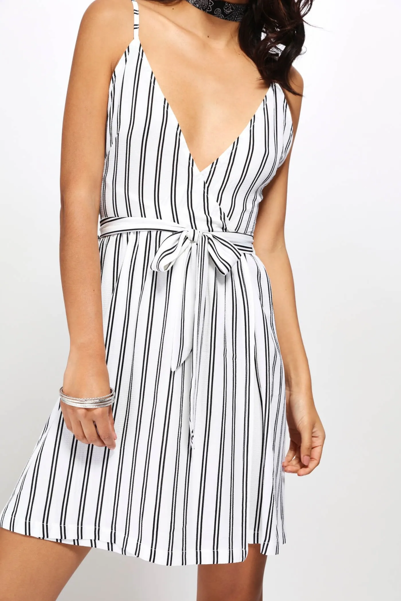 Cream/Black Stripe Skater Dress