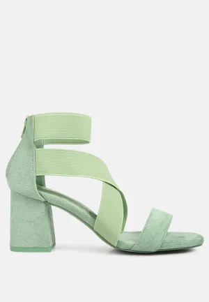 Elastic Strappy Block Heel Sandals