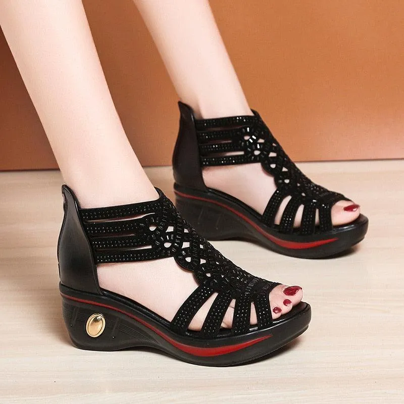 Elegant Hollow-Out Wedge Sandals