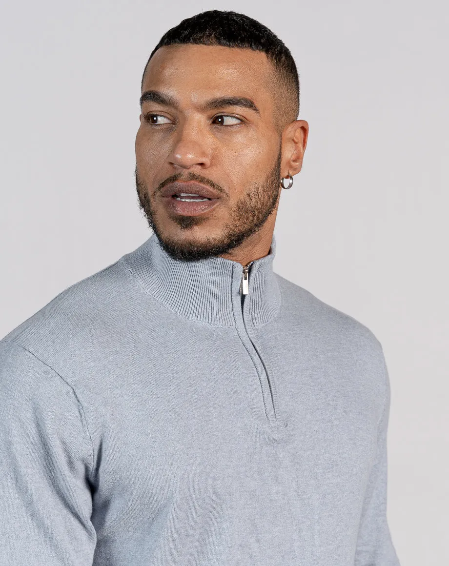 ESSENTIAL HALF ZIP KNITTED JUMPER - LIGHT BLUE