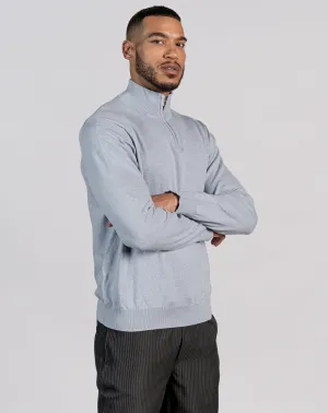 ESSENTIAL HALF ZIP KNITTED JUMPER - LIGHT BLUE