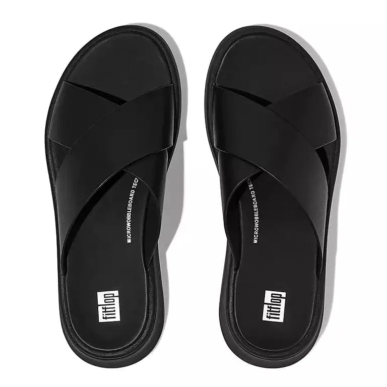 FitFlop Women's F-Mode Leather Flatform Cross Slides- Black