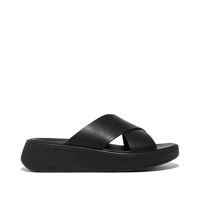 FitFlop Women's F-Mode Leather Flatform Cross Slides- Black