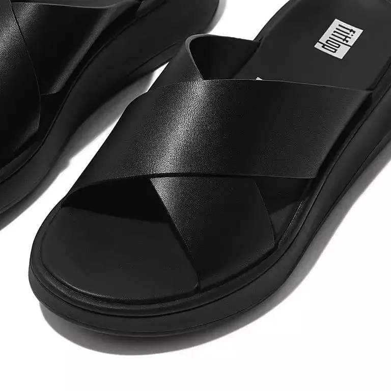 FitFlop Women's F-Mode Leather Flatform Cross Slides- Black