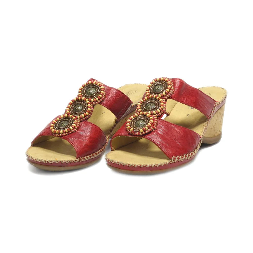 Gabor Wedge Sandals Leather Red Colour For Women