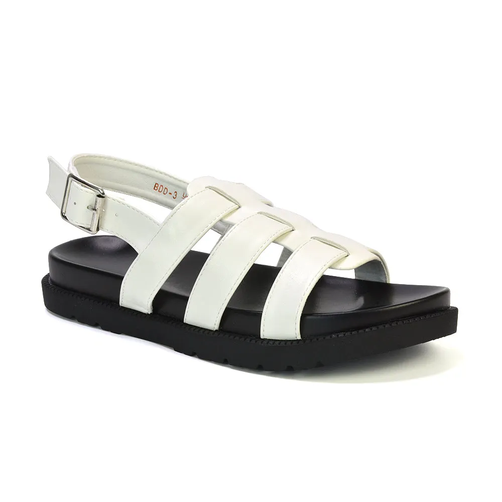 Gayna Strappy Slingback Flatform Casual Summer Chunky Sandals in White