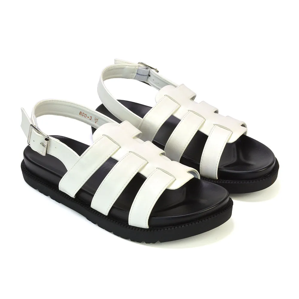 Gayna Strappy Slingback Flatform Casual Summer Chunky Sandals in White