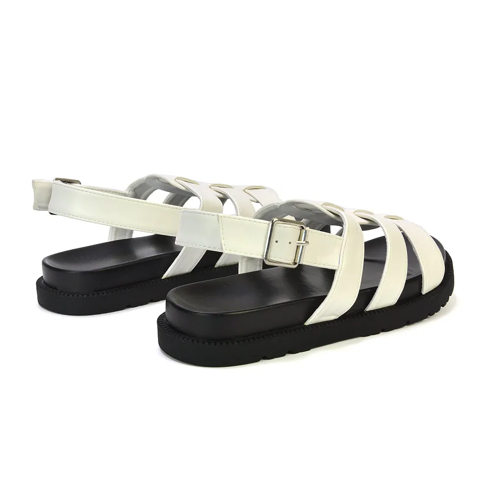 Gayna Strappy Slingback Flatform Casual Summer Chunky Sandals in White