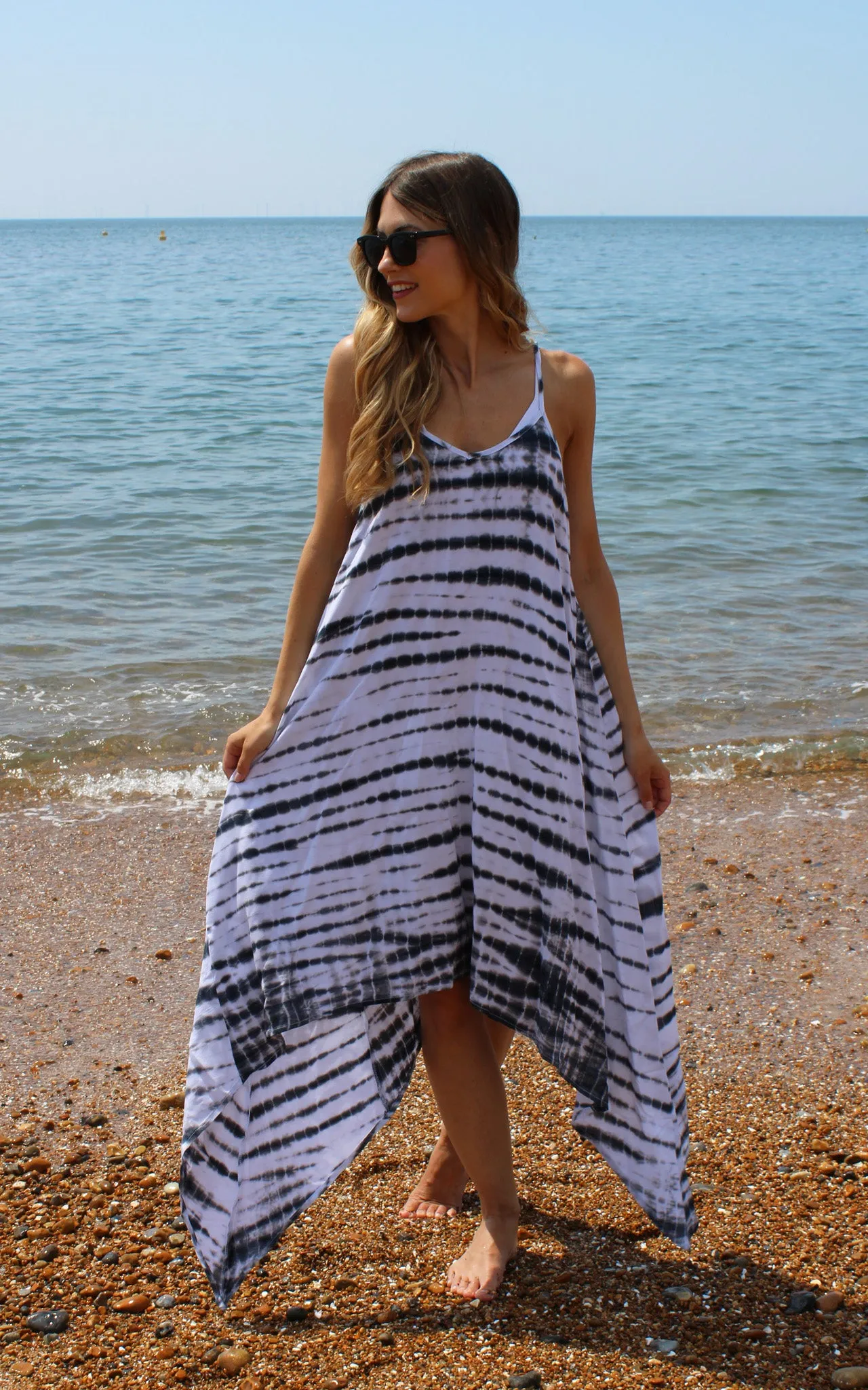 Grey and White Tie Dye Handkerchief Dress