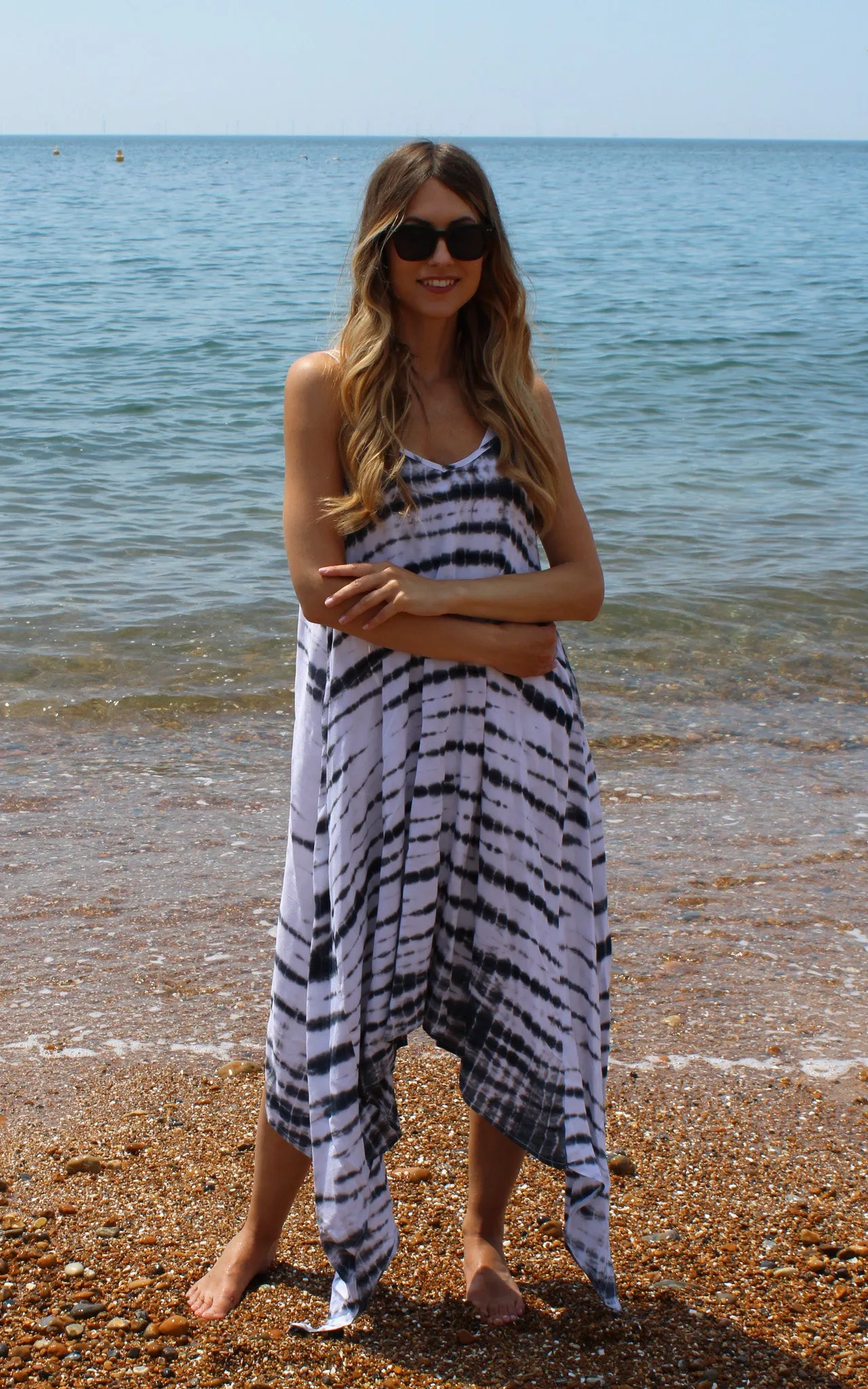 Grey and White Tie Dye Handkerchief Dress