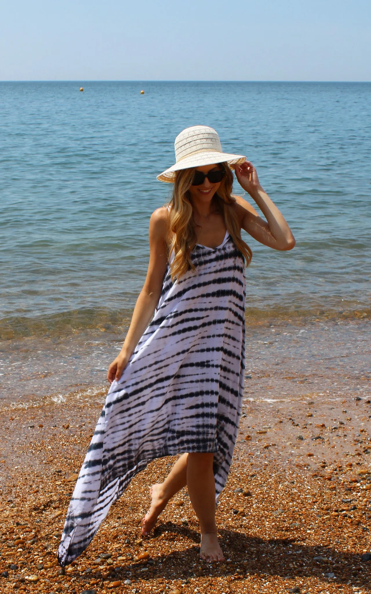 Grey and White Tie Dye Handkerchief Dress