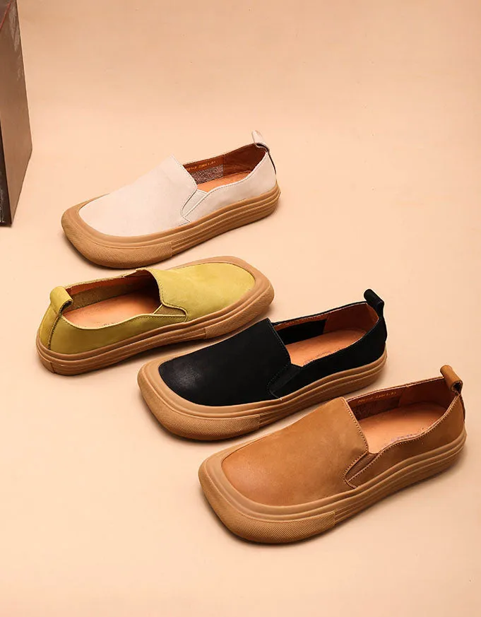 Handmade Square Toe Comfortable Leather Flat Shoes 35-41