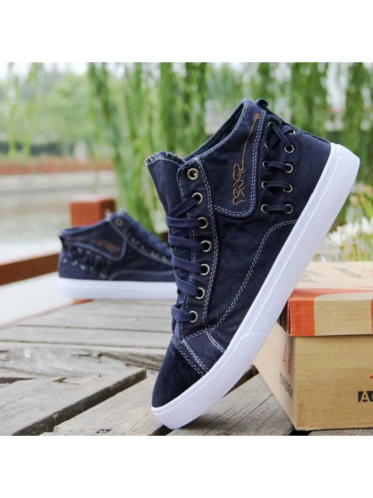 High Top Plain Botton Round Toe Casual Canvas Shoes