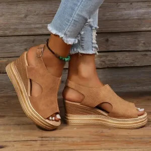 Ivyshape | Casual Buckle Wedge Sandals for Women