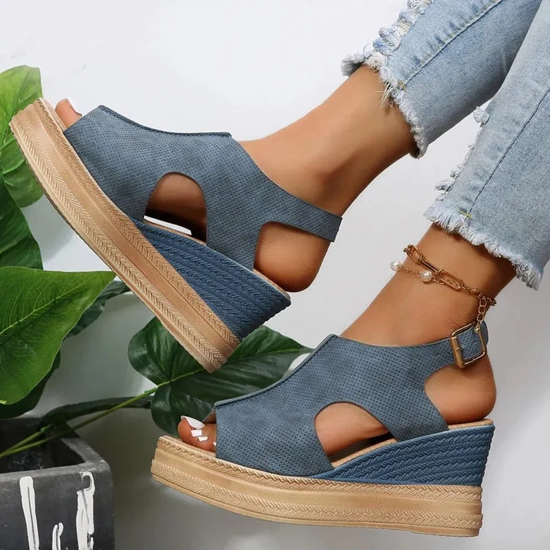 Ivyshape | Casual Buckle Wedge Sandals for Women