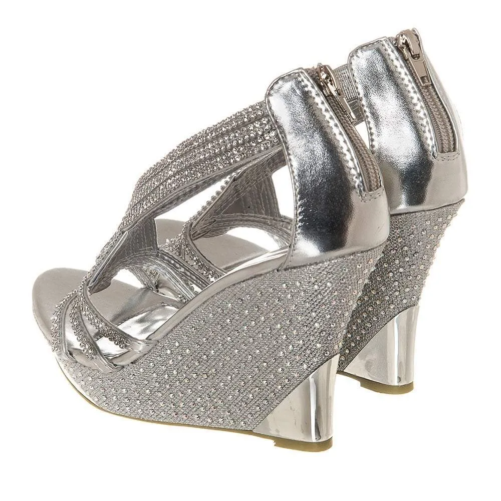 Josie medium wedge diamante cross over strap sandal