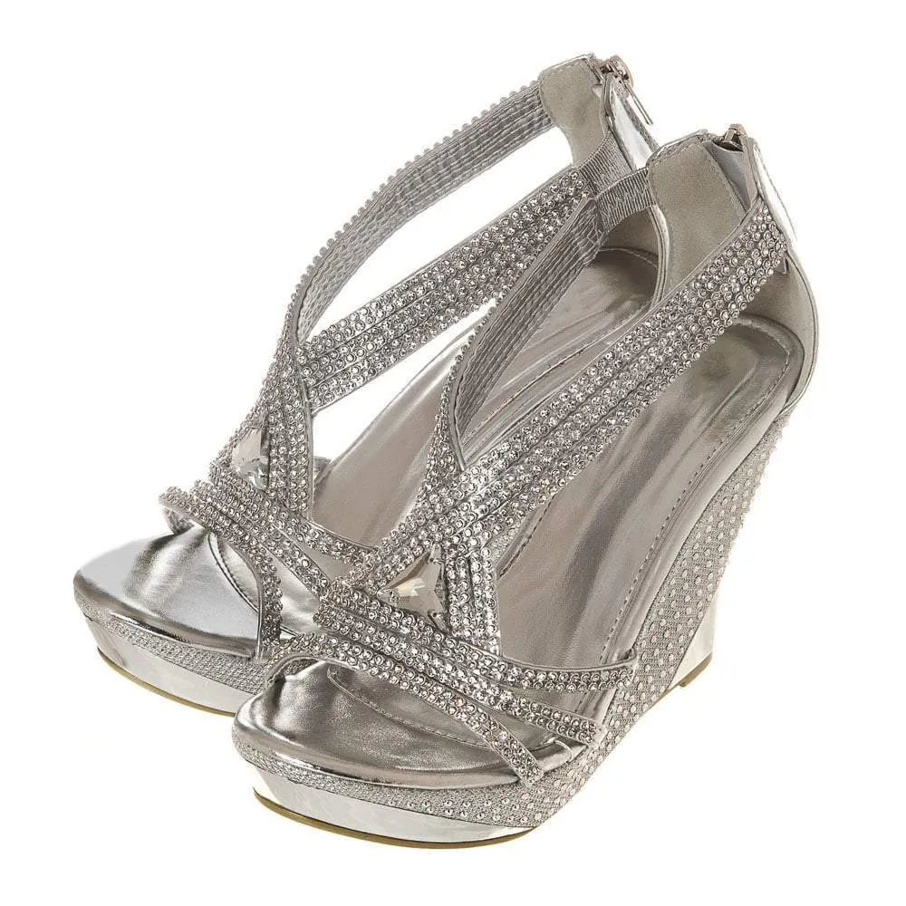 Josie medium wedge diamante cross over strap sandal