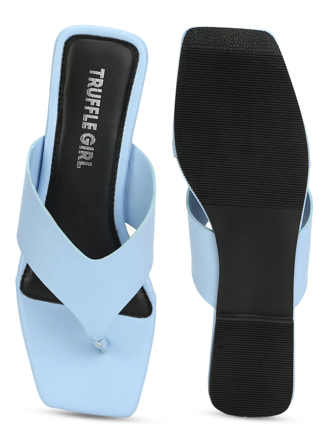 Light Blue PU Square Toe Slippers (TC-RLST14-BLU)