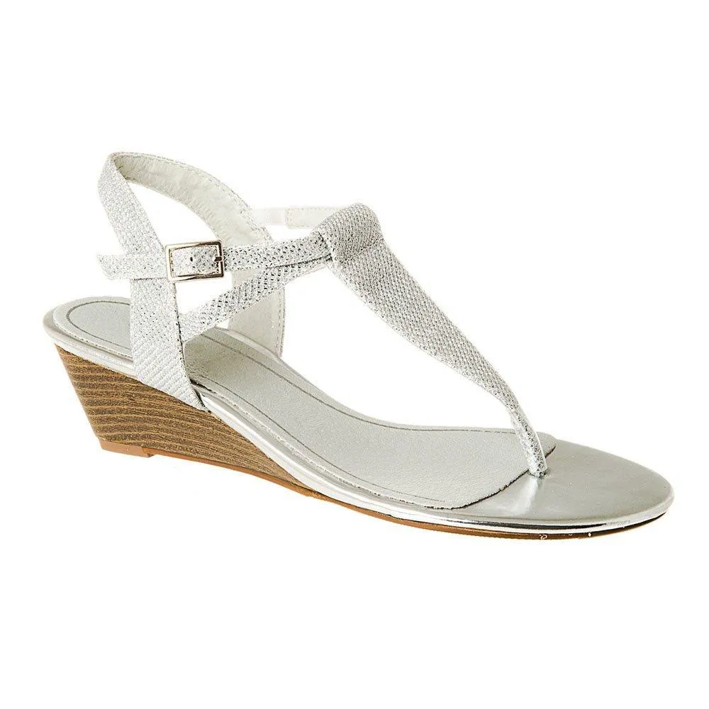 Low Heel Wedge Toe-Post Ankle Strap Sandal