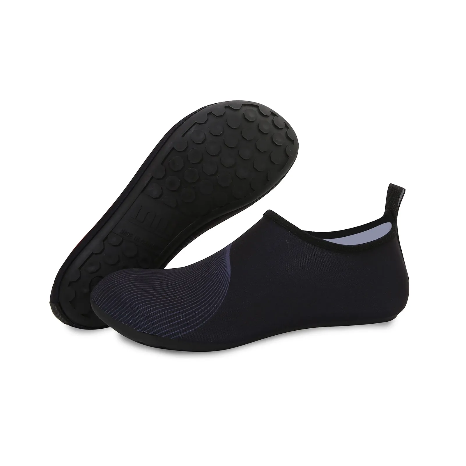 Men and Women a Slip On Barefoot Quick-Dry Beach Aqua Yoga Water Shoes (Curved Line/Black)