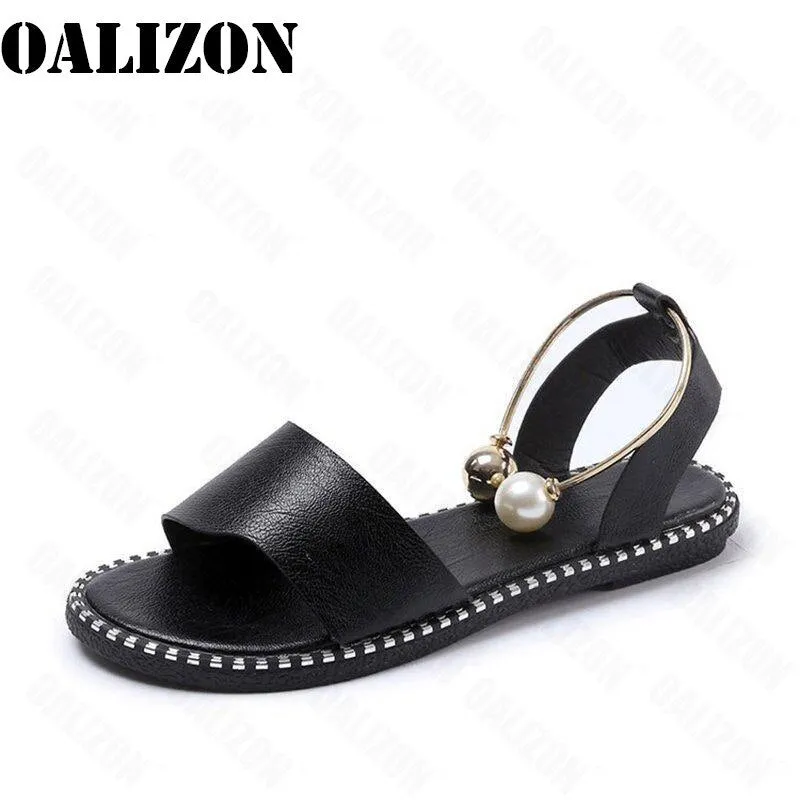 New Summer Women Beaded Pearly Sandals Slippers Shoes Ladies Flats Sandals Flip Flop Casual Flat Slingback Sandals Shoes