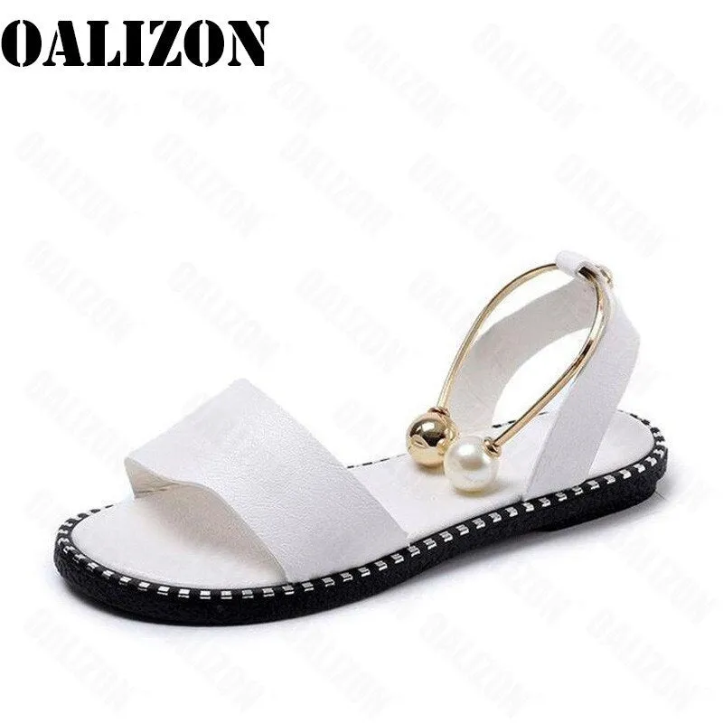 New Summer Women Beaded Pearly Sandals Slippers Shoes Ladies Flats Sandals Flip Flop Casual Flat Slingback Sandals Shoes