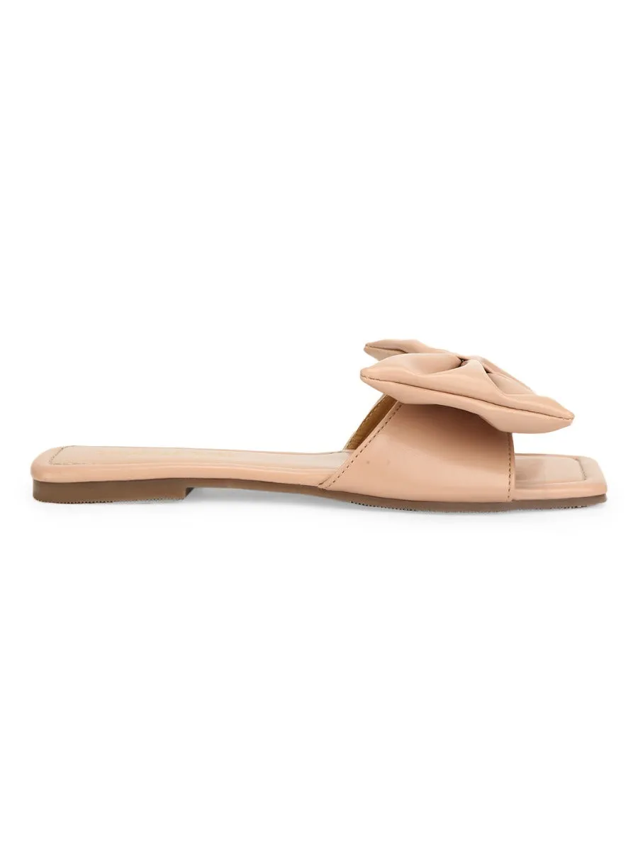 Nude PU Bow Slip Ons