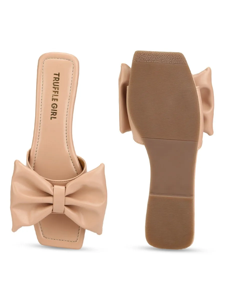 Nude PU Bow Slip Ons