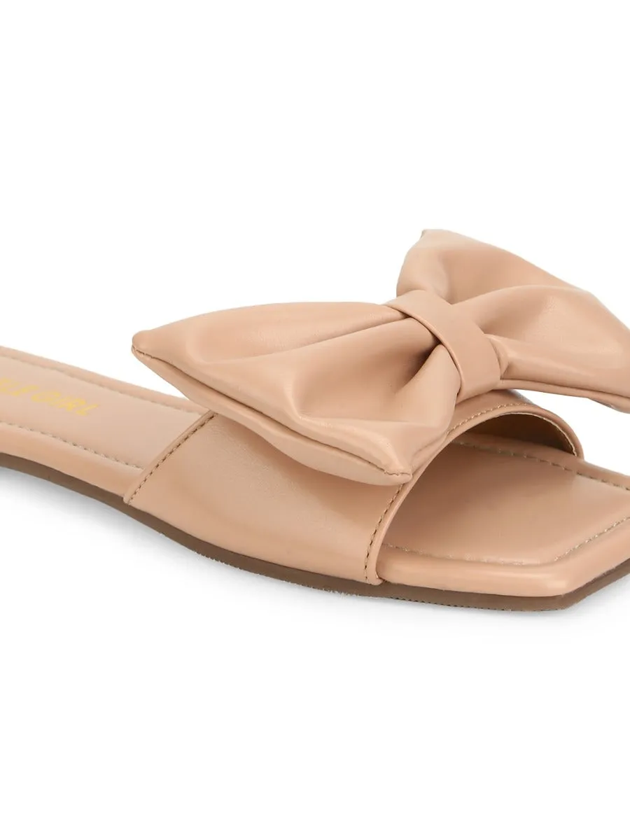 Nude PU Bow Slip Ons