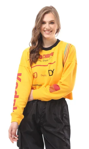 O172763 Slip On Long Sleeves Yellow Short Sweatshirt